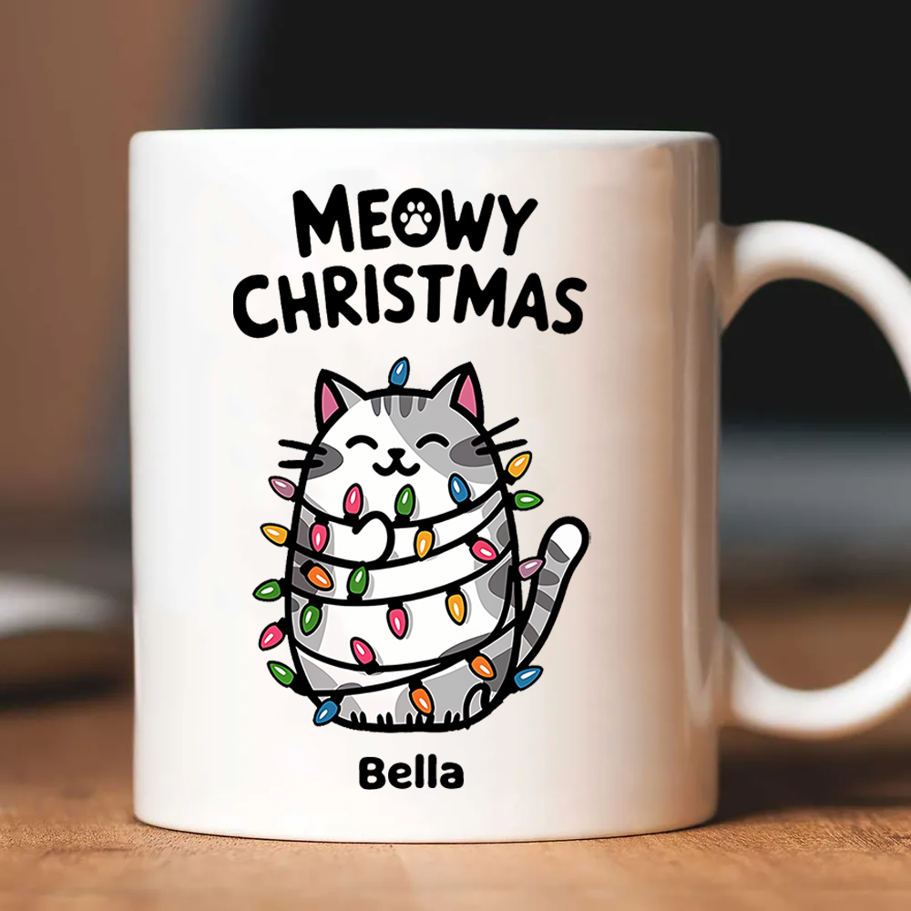 Personalized Meowy Christmas Cat Lovers mug, alternate view 2