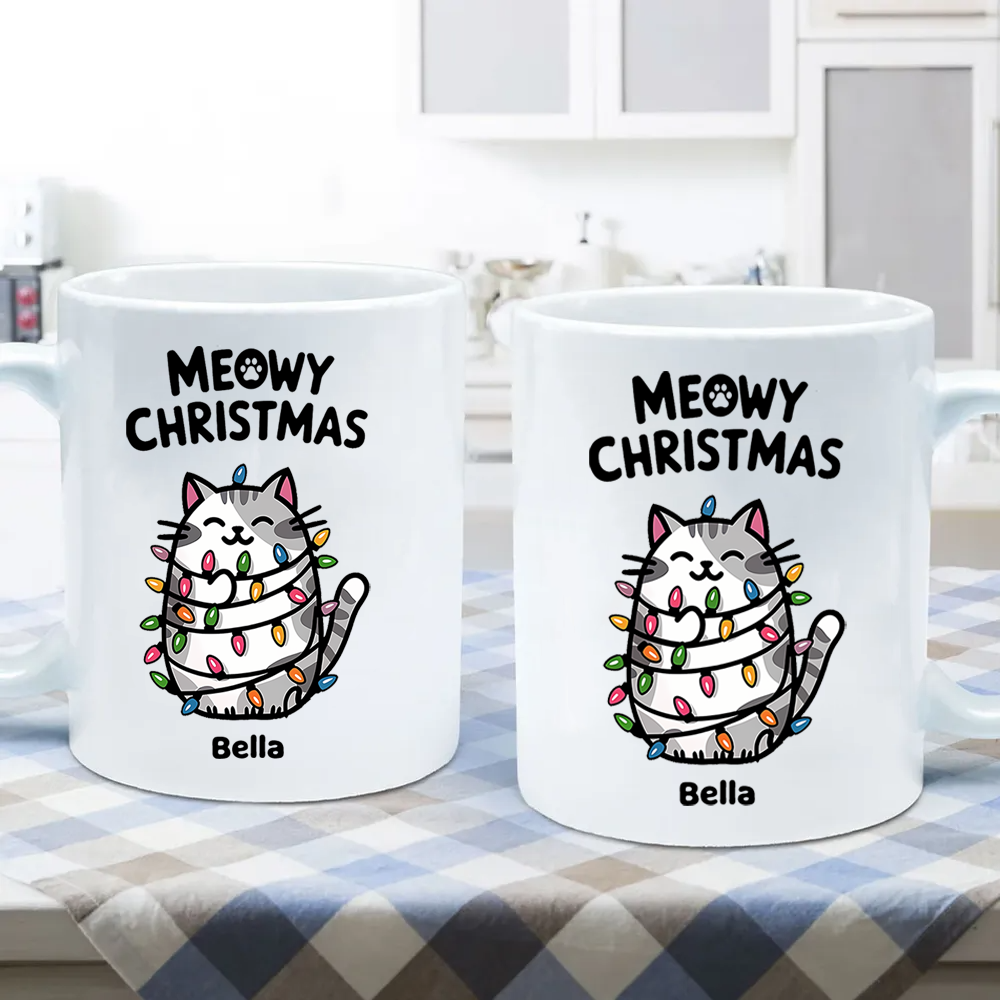 Meowy Christmas Cat Lovers - Personalized Custom Mug - Gift For Cat Lovers, Cat Mom, Cat Dad