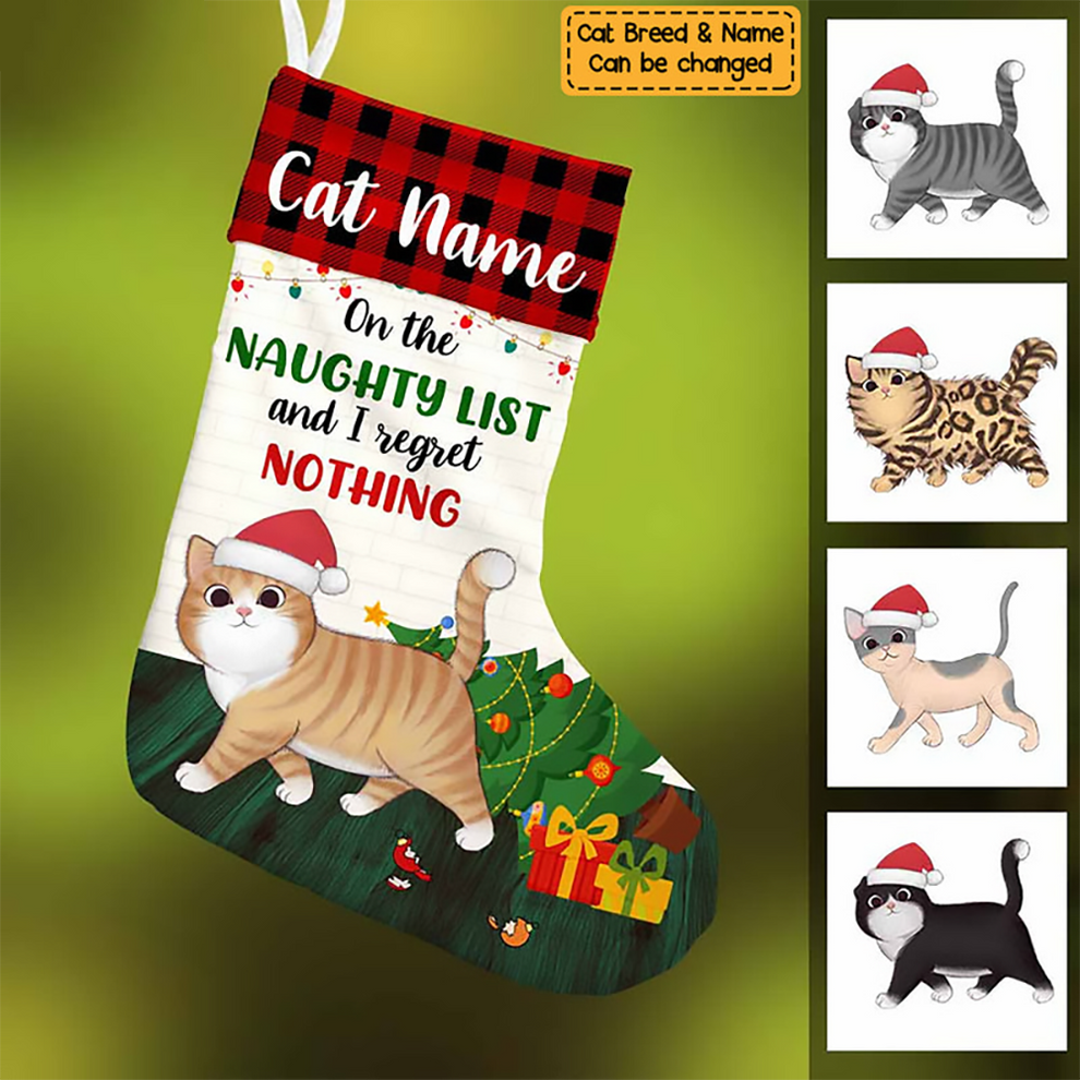 Personalized Cat Regret Nothing Christmas stocking, main view