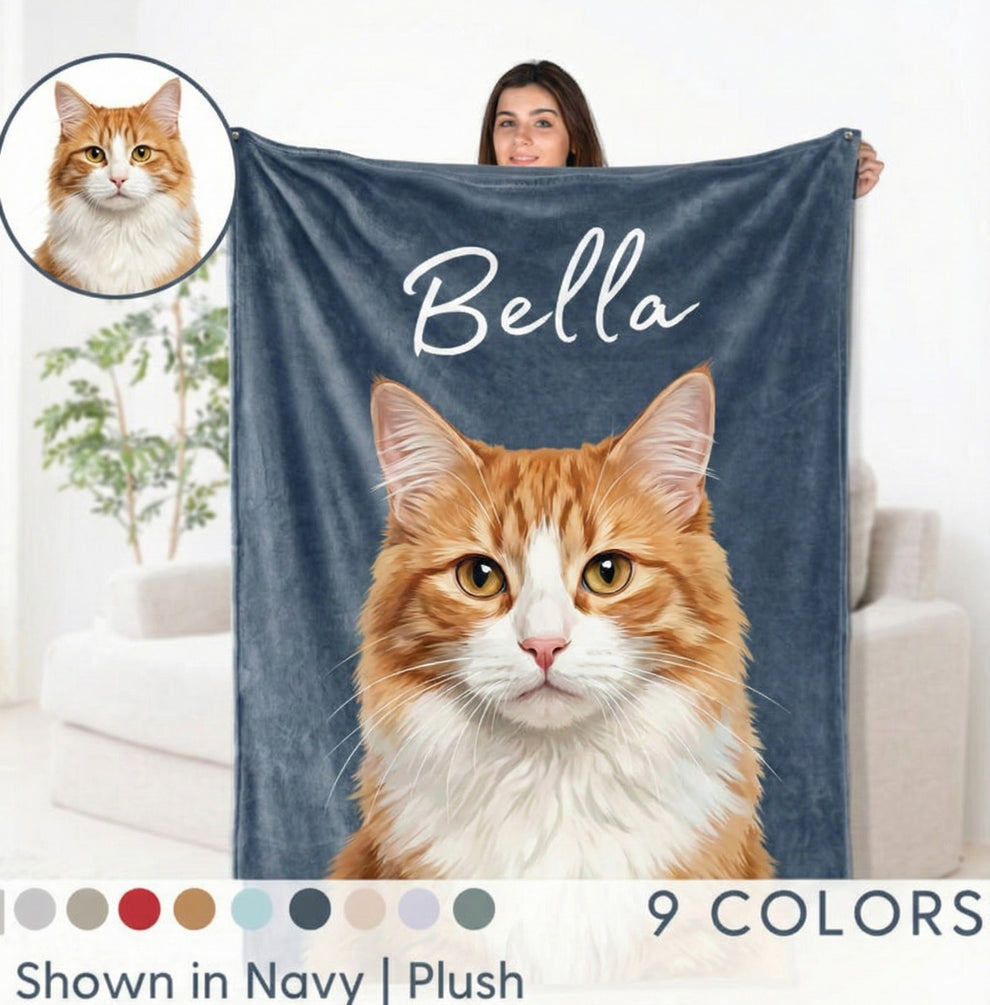 Personalized Custom Photo Cat Blanket fleece blanket, product with name options