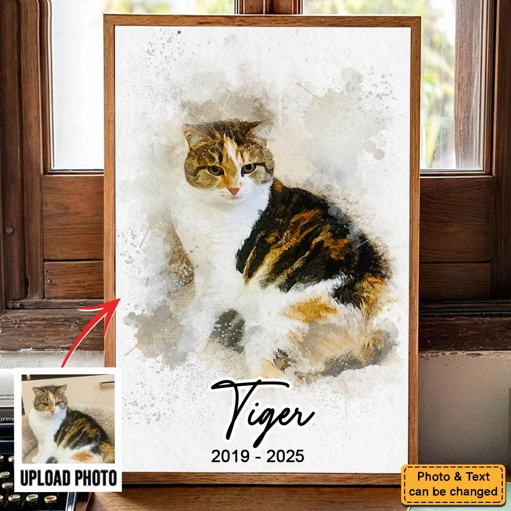 Custom Photo Watercolor Pet Portrait - Personalized Poster/Canvas Prints - Gifts for Cat Mom, Cat Dad, Pet Memorial, Pet Loss, Sympathy