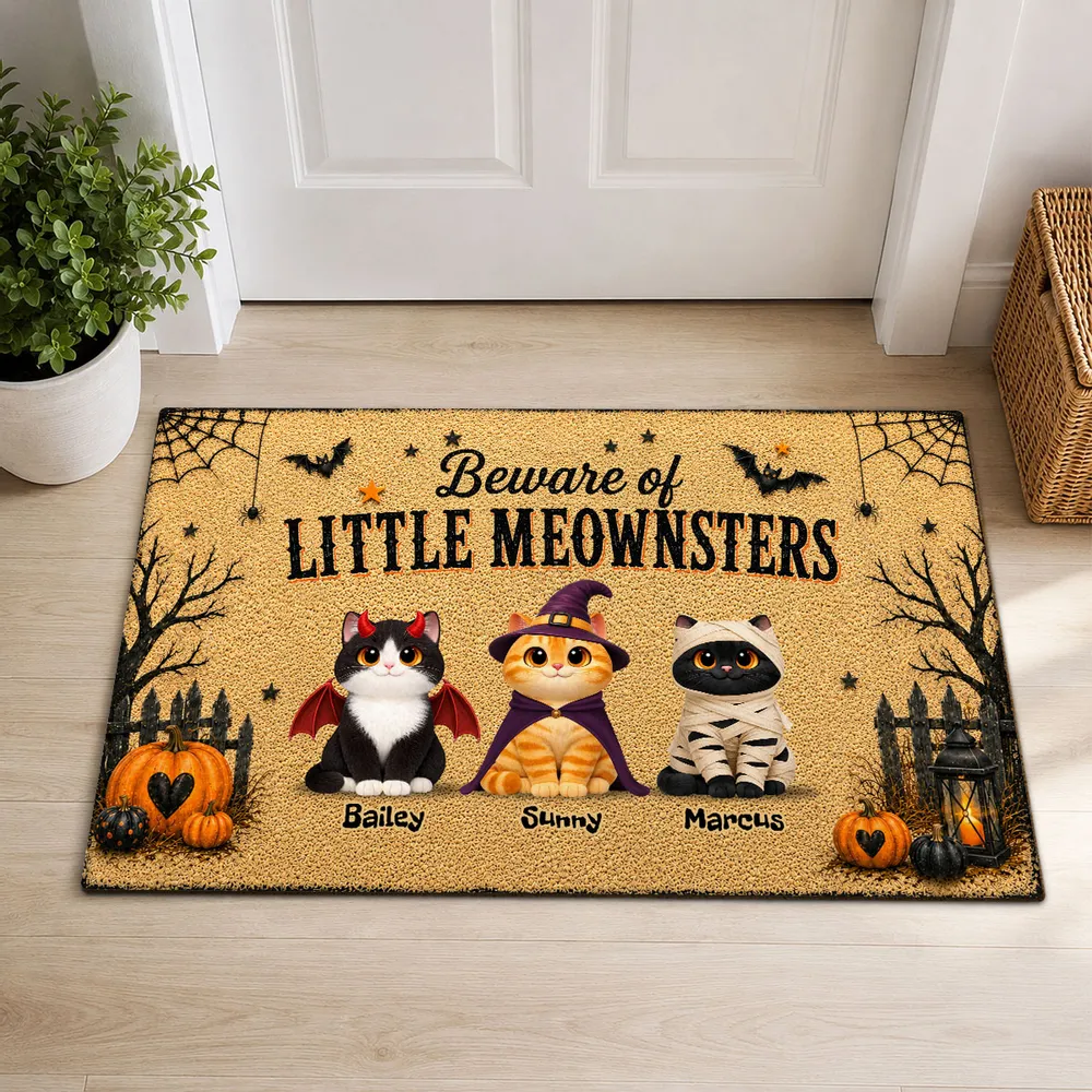 Spooky Halloween Beware of Little Cats Meownsters - Personalized Doormat - Halloween Gift for Cat Lovers, Pet Lovers, Cat Mom, Cat Dad
