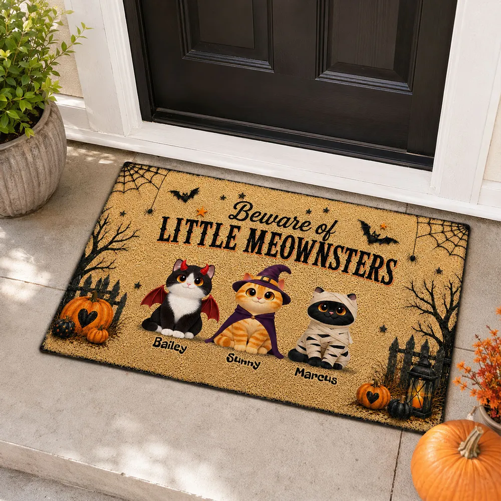 Spooky Halloween Beware of Little Cats Meownsters - Personalized Doormat - Halloween Gift for Cat Lovers, Pet Lovers, Cat Mom, Cat Dad