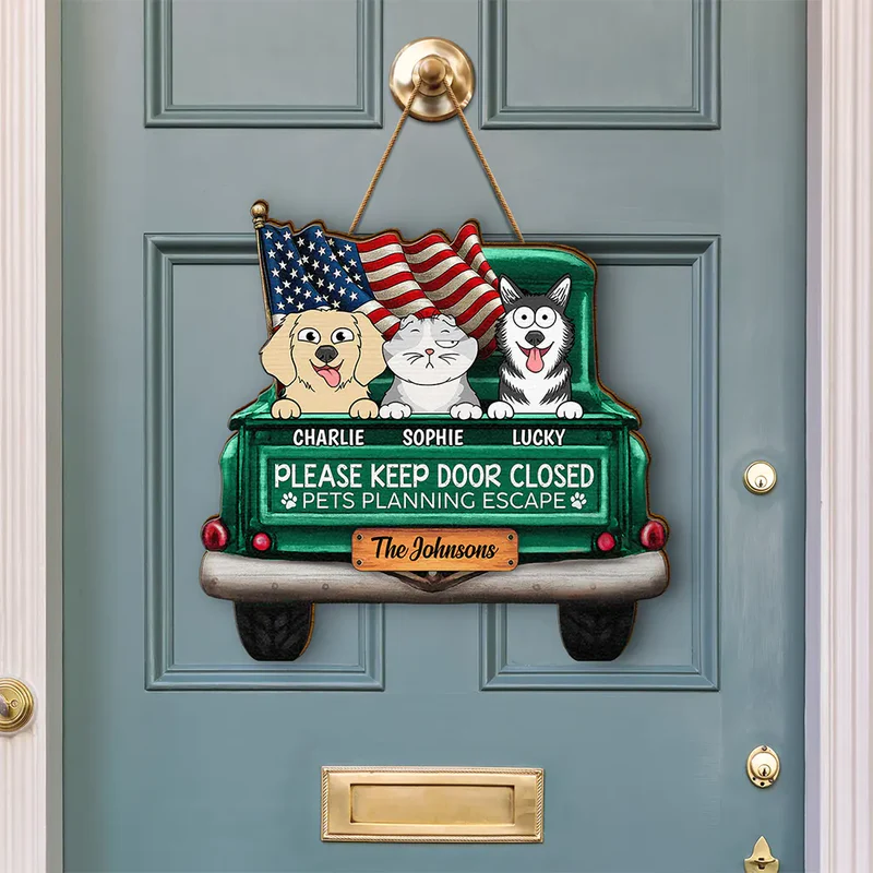 Cats Planning Escape Truck - Personalized Custom Shaped Wood Sign - America 250th Anniversary, 4th Of July Gift for Cat Lovers, Cat Mom, Cat Dad