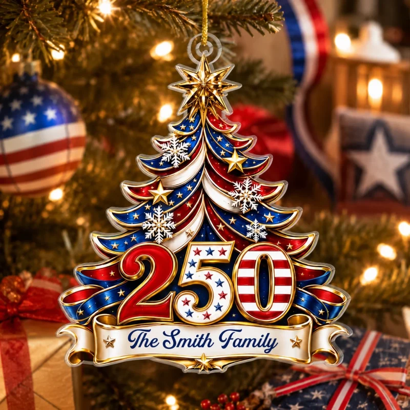 Celebrating Freedom Together - Personalized Custom Shaped Acrylic Ornament - America 250th Anniversary Christmas Gifts For Mom, Dad, Brother, Sister