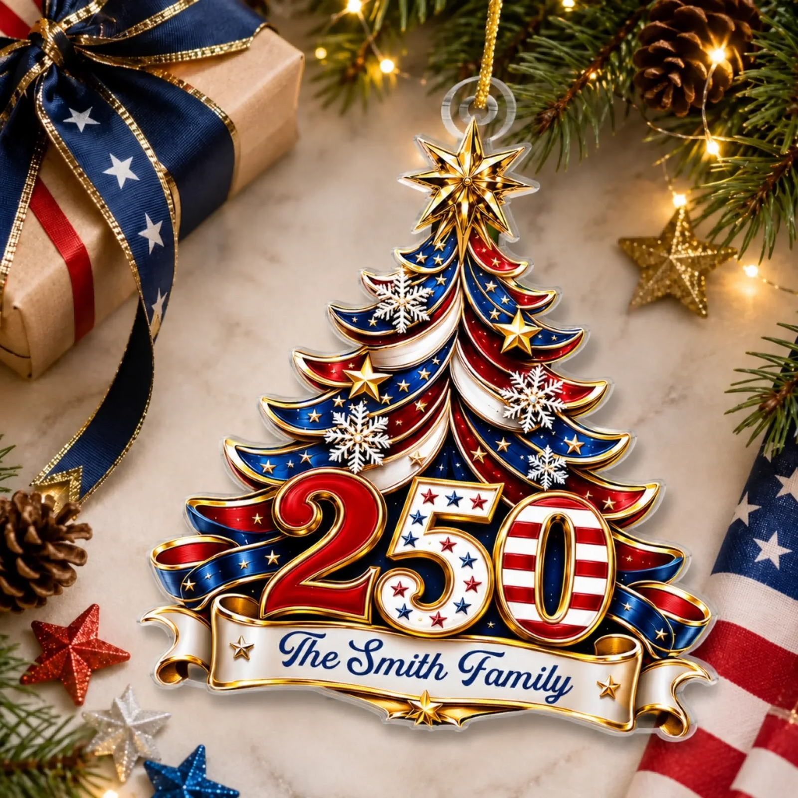 Celebrating Freedom Together - Personalized Custom Shaped Acrylic Ornament - America 250th Anniversary Christmas Gifts For Mom, Dad, Brother, Sister