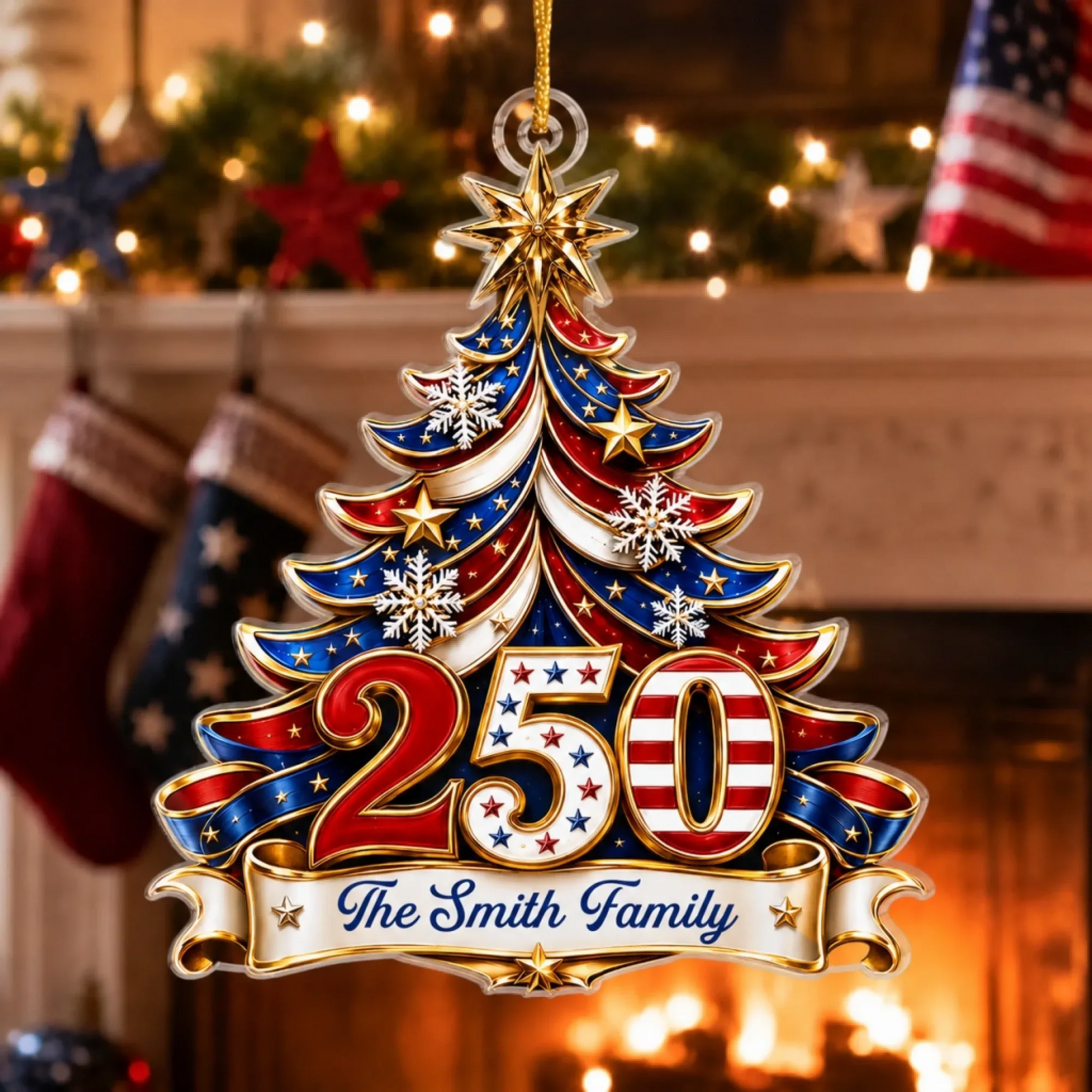 Celebrating Freedom Together - Personalized Custom Shaped Acrylic Ornament - America 250th Anniversary Christmas Gifts For Mom, Dad, Brother, Sister