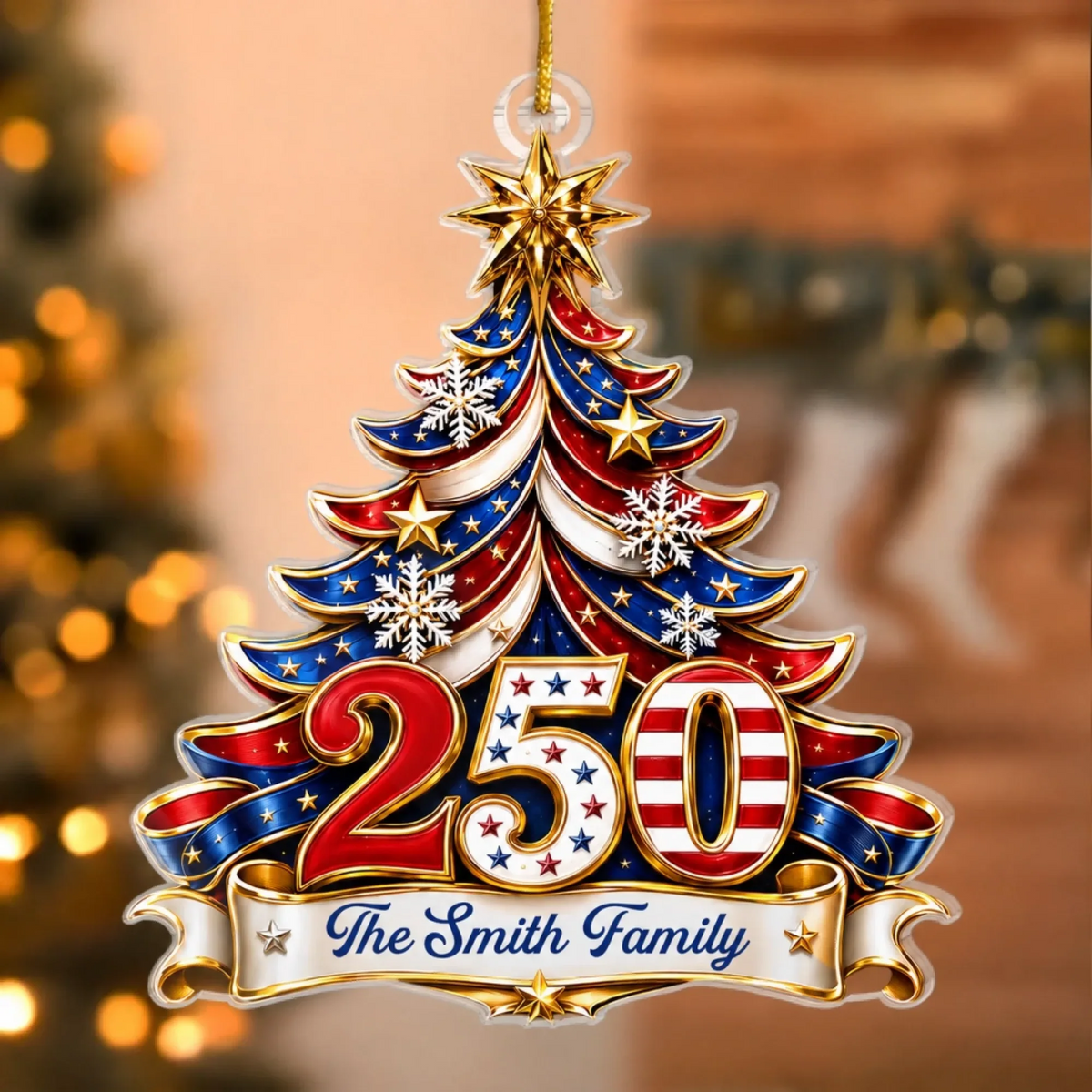 Celebrating Freedom Together - Personalized Custom Shaped Acrylic Ornament - America 250th Anniversary Christmas Gifts For Mom, Dad, Brother, Sister