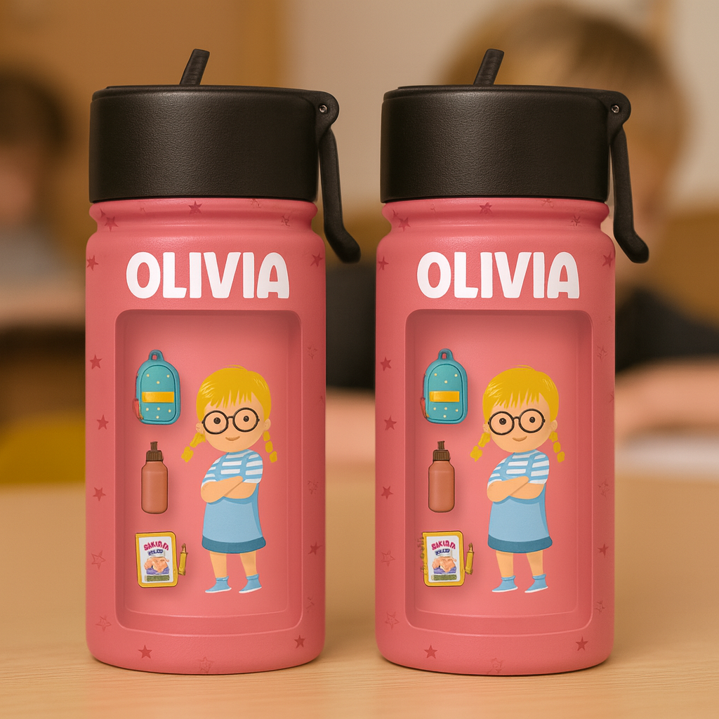 Kid Back To School - Personalized Kids Stainless Steel Water Bottle - Custom Gift For Back To School, First Day of School - Student, Son, Daughter | Kindergarten, Pre-K, Preschool