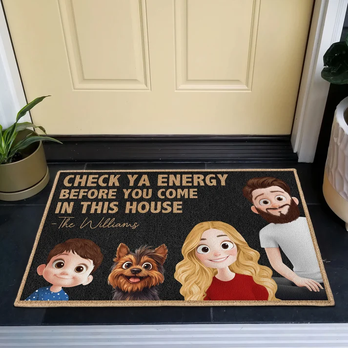 Check Ya Energy 3D Family Version - Personalized Doormat - Gifts For Family, Mom, Dad, Brother, Sister