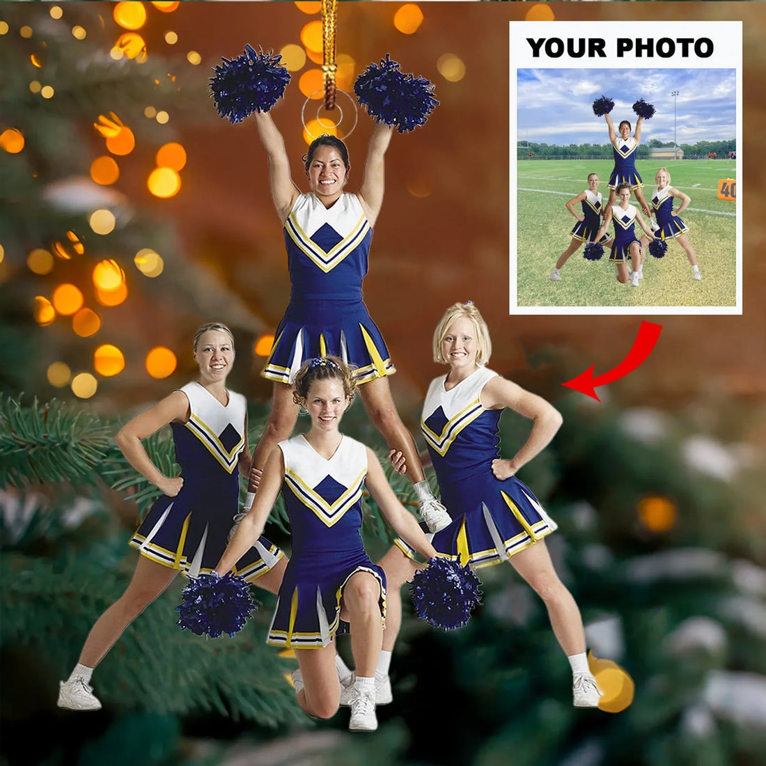 Personalized Cheerleading Friends Photo Ornament, Custom Acr personalized custom shaped acrylic ornament, alternate view 3