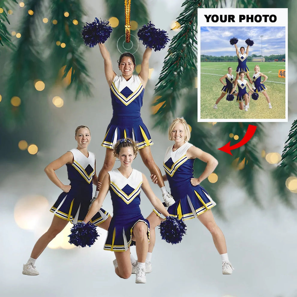 Personalized Cheerleading Friends Photo Ornament, Custom Acr personalized custom shaped acrylic ornament, main view