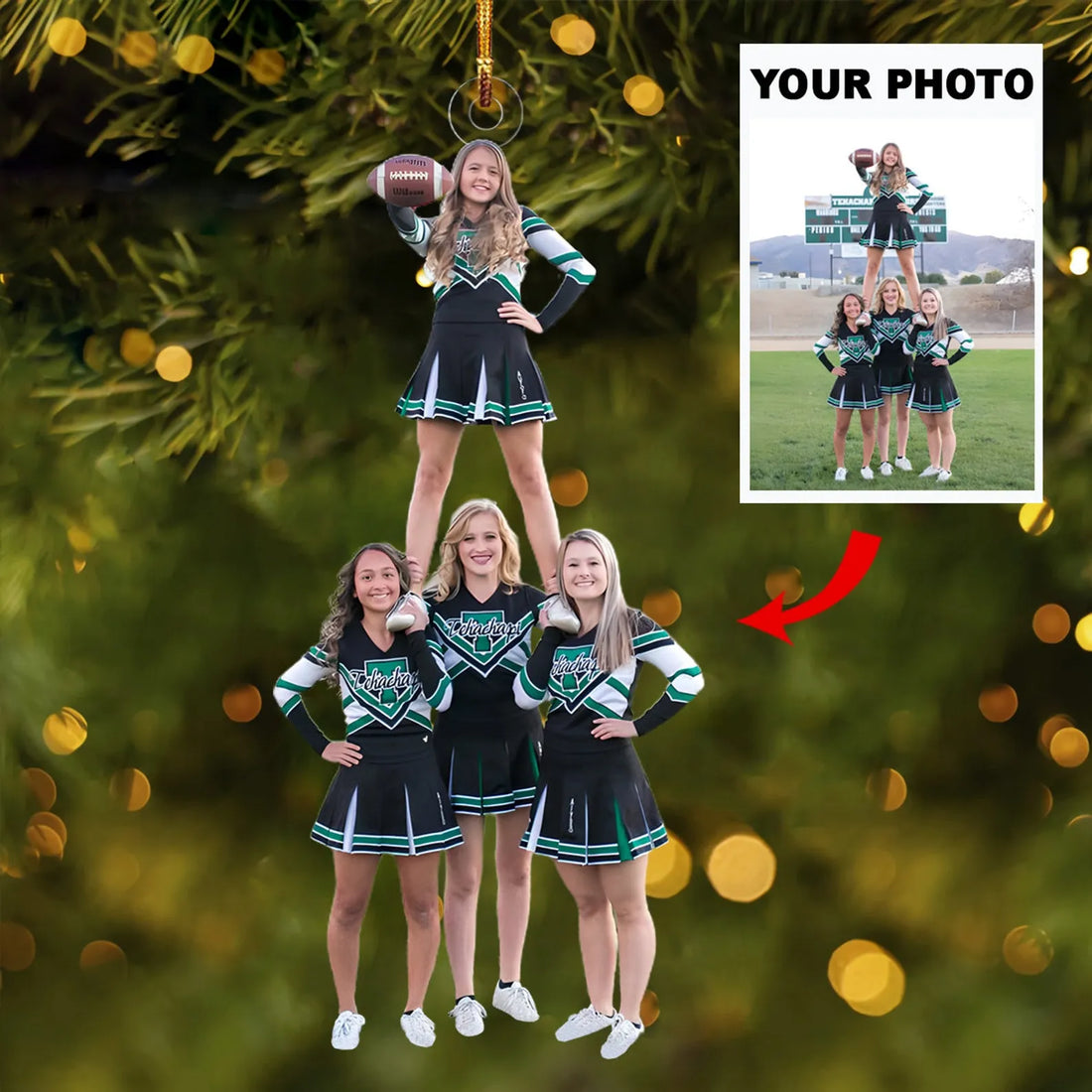 Personalized Cheerleading Friends Photo Ornament, Custom Acr personalized custom shaped acrylic ornament, alternate view 2