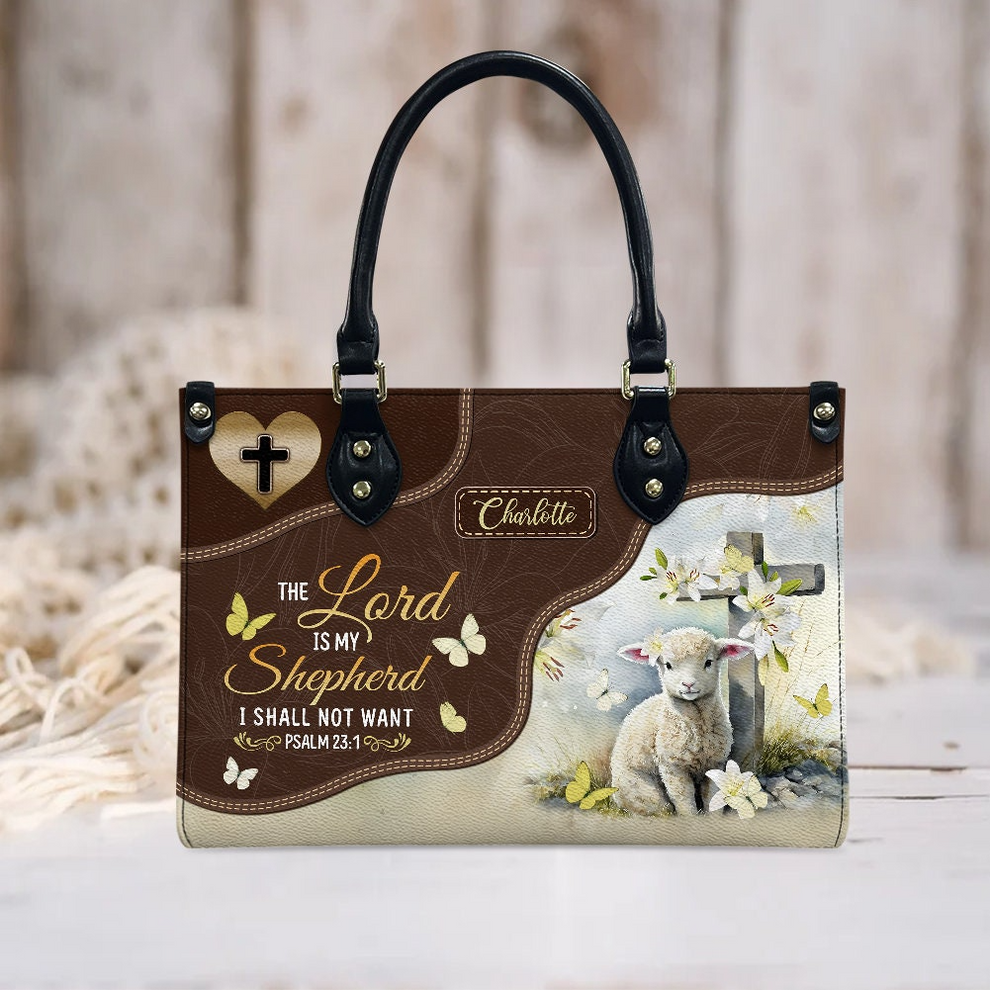 Personalized The Lord Is My Shepherd I Shall handbag, front view with name options