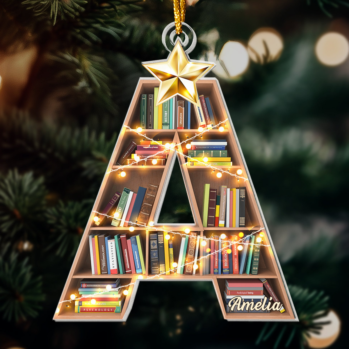 Christmas Booklovers Ornaments Custom Letter Name - Personalized Custom Shaped Acrylic Ornament - Christmas Gift For Book Lovers, Librarian