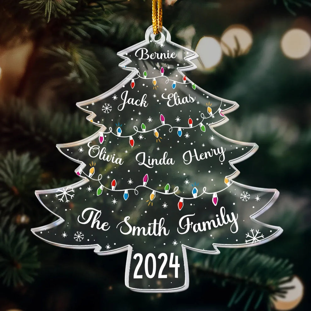 Christmas Tree With Family Names custom shaped acrylic ornament, main view
