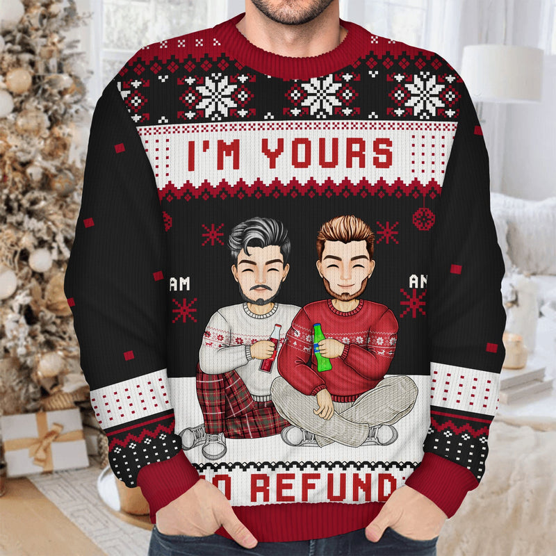 Personalized Christmas Couples I'm Yours No Refund ugly Christmas sweater, alternate view 3
