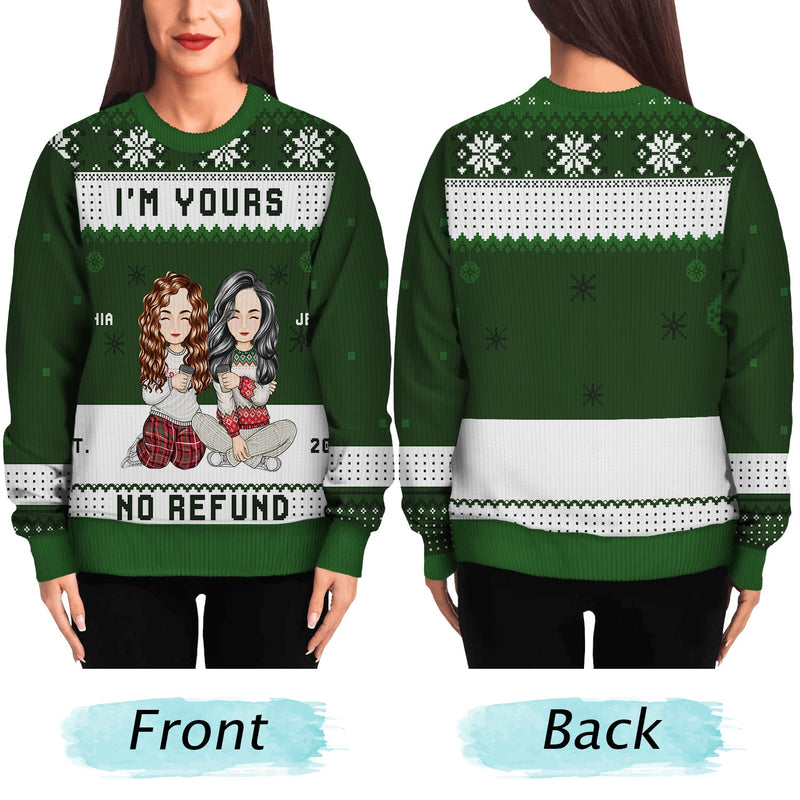 Personalized Christmas Couples I'm Yours No Refund ugly Christmas sweater, alternate view 4