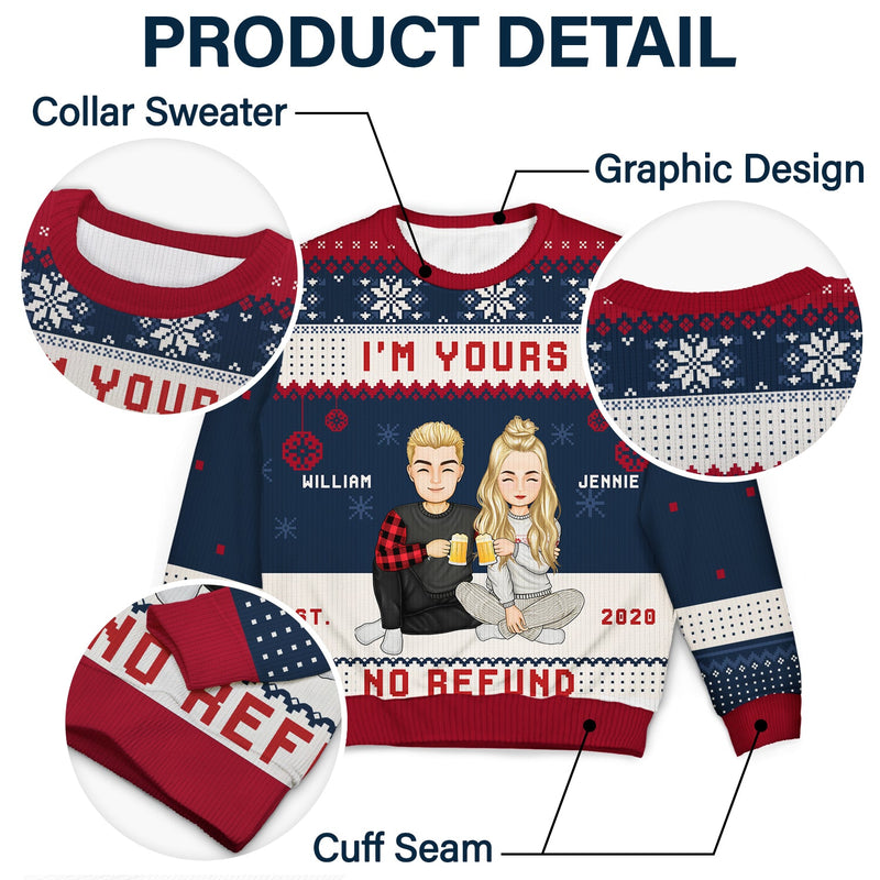 Personalized Christmas Couples I'm Yours No Refund ugly Christmas sweater, alternate view 5