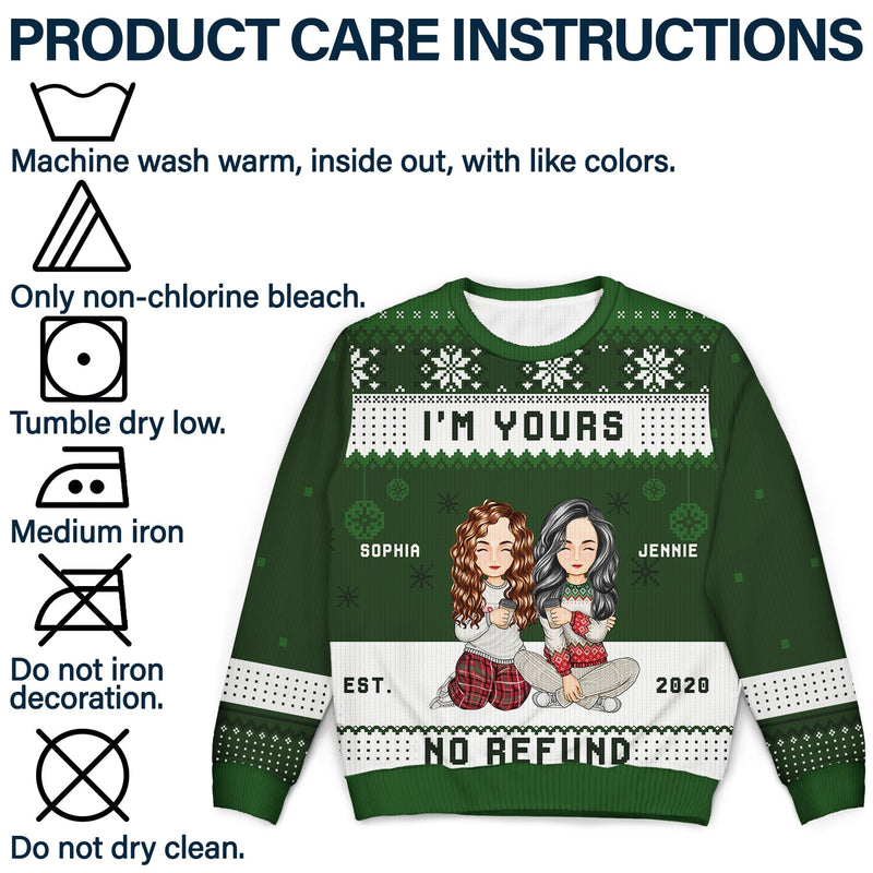 Personalized Christmas Couples I'm Yours No Refund ugly Christmas sweater, alternate view 6