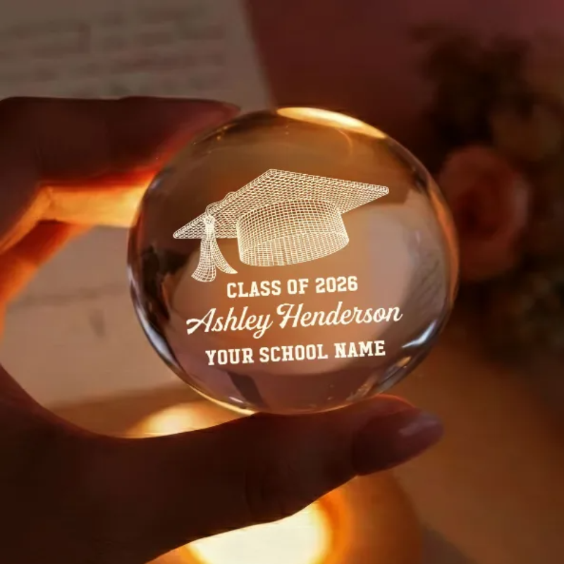 Class Of Graduation Senior Illusion Graduation Cap - Personalized Crystal Ball LED Night Light - Gift For Her/Him, Daughter/Son, Grad Ceremony, Commencement