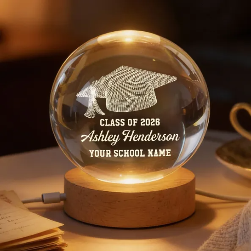 Class Of Graduation Senior Illusion Graduation Cap - Personalized Crystal Ball LED Night Light - Gift For Her/Him, Daughter/Son, Grad Ceremony, Commencement