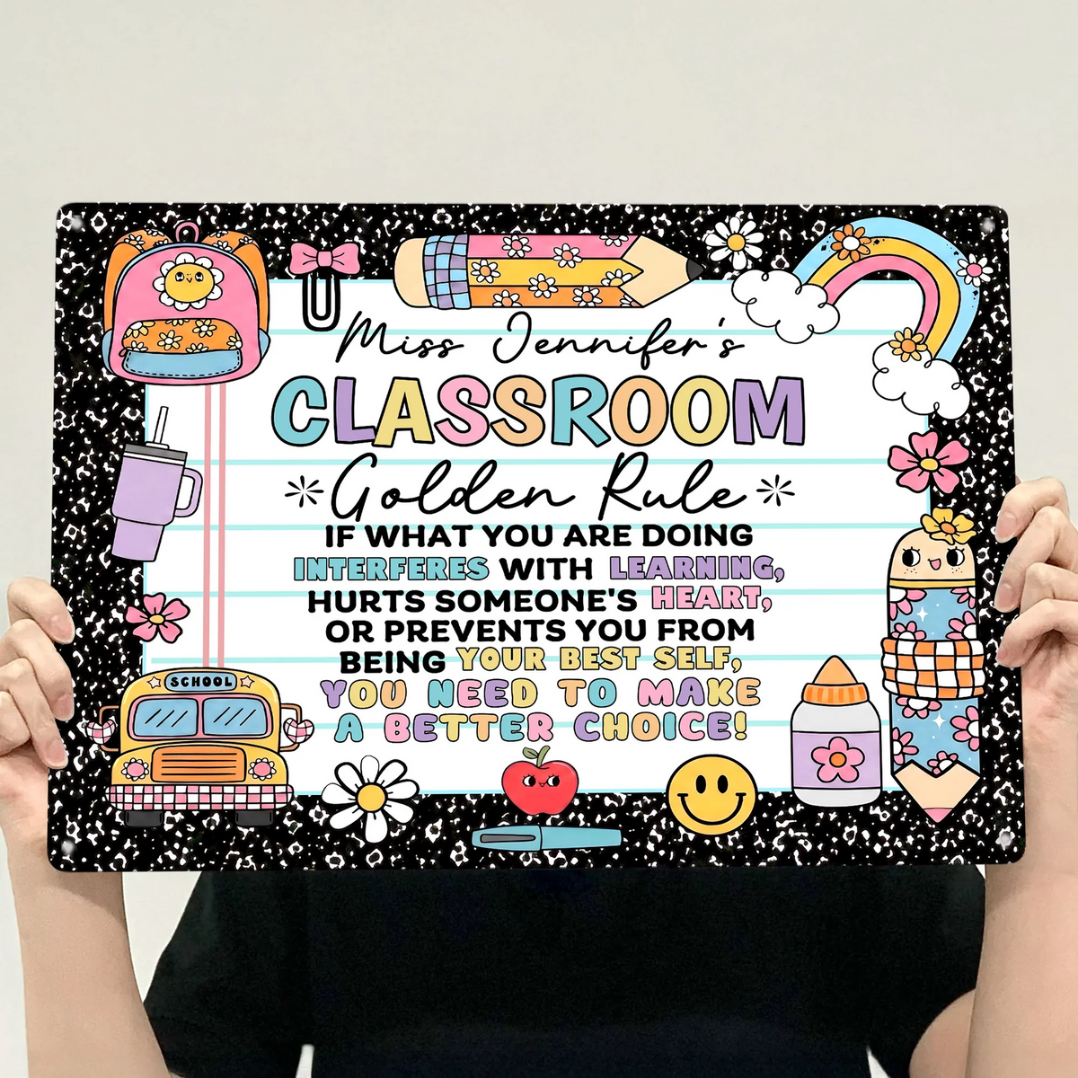 Classroom Golden Rule - Personalized Metal Sign - Back To School, 1st Day of School - Custom Gift For Teachers & Educators, Classroom Decoration