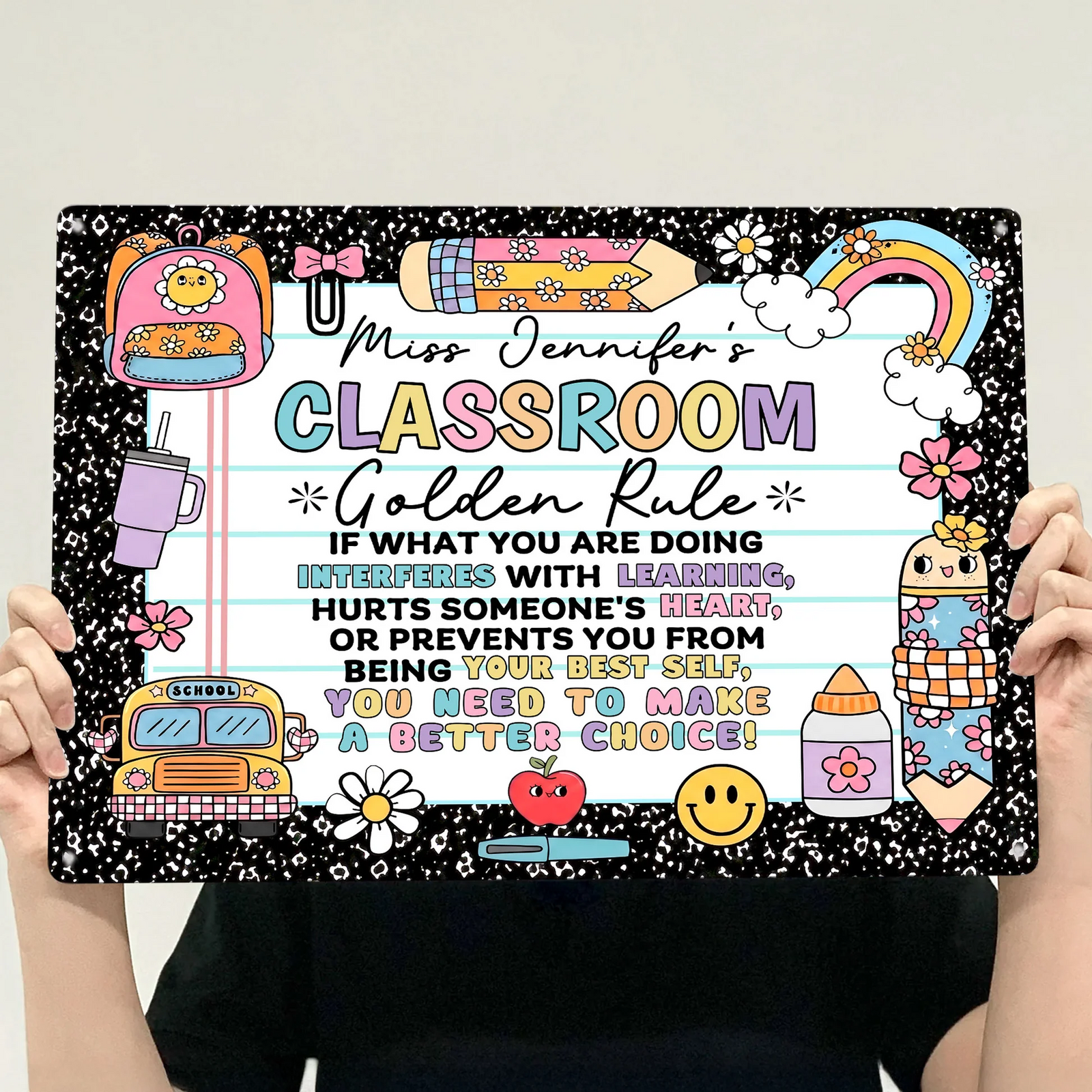 Classroom Golden Rule - Personalized Metal Sign - Back To School, 1st Day of School - Custom Gift For Teachers & Educators, Classroom Decoration
