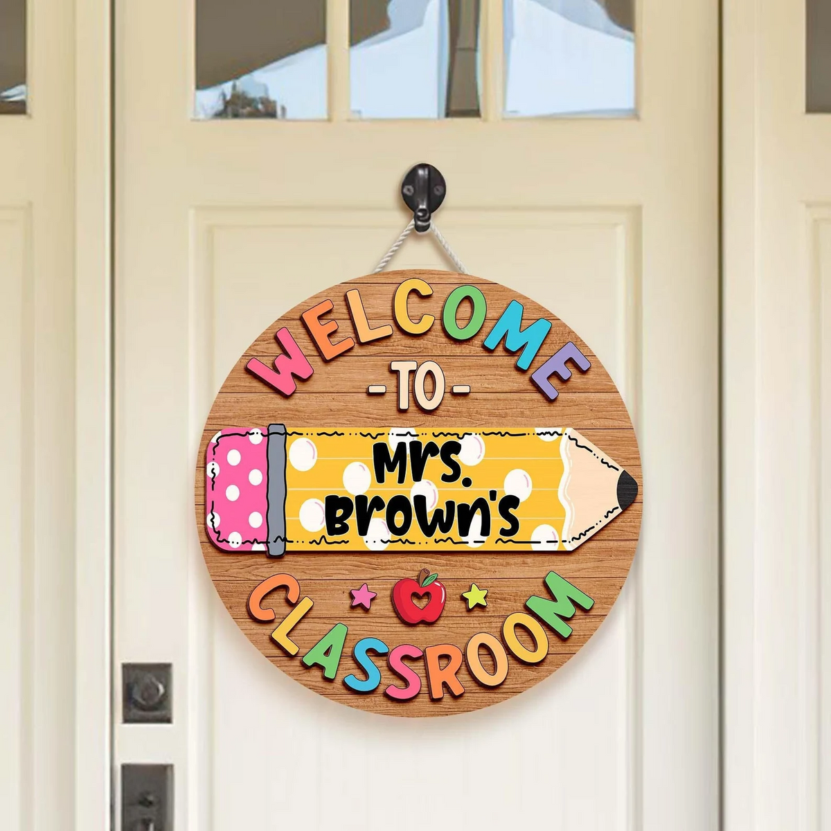 Welcome To Teacher Classroom - Personalized Round Wood Sign - Back To School, 1st Day of School - Custom Gift For Teachers & Educators, Classroom Decoration