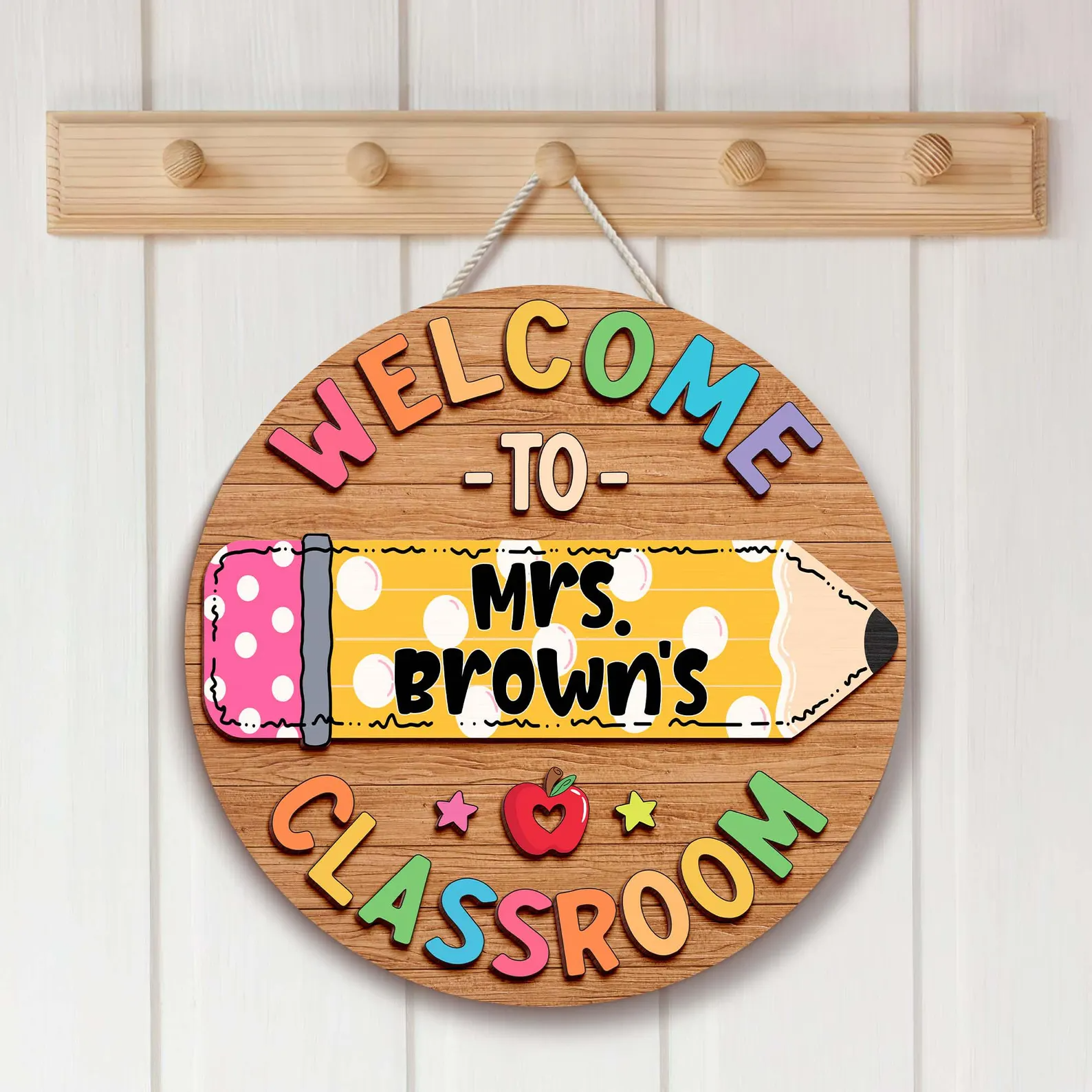 Welcome To Teacher Classroom - Personalized Round Wood Sign - Back To School, 1st Day of School - Custom Gift For Teachers & Educators, Classroom Decoration