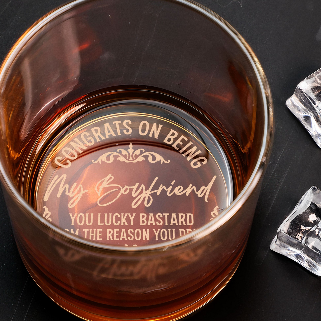 Personalized Congrats On Being My Husband engraved whiskey glass, alternate view 2