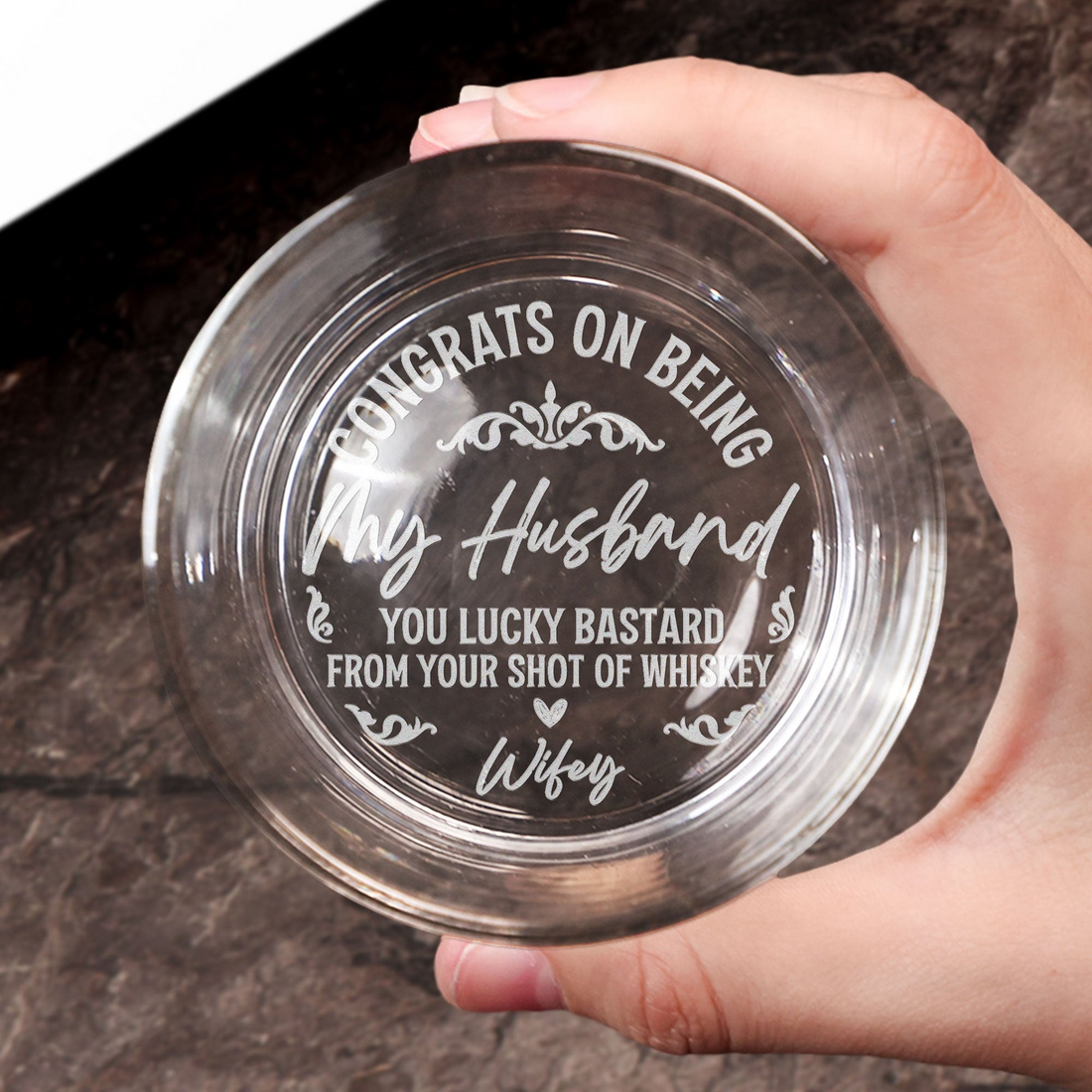 Personalized Congrats On Being My Husband engraved whiskey glass, alternate view 4