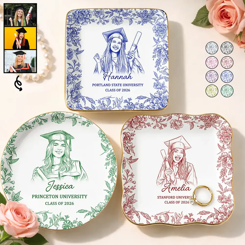 Custom Photo Pencil Sketch Congrats Graduation - Personalized Jewelry Dish - Graduation Motivation Gift For Her/Him, Daughter/Son, Grad Ceremony, Commencement