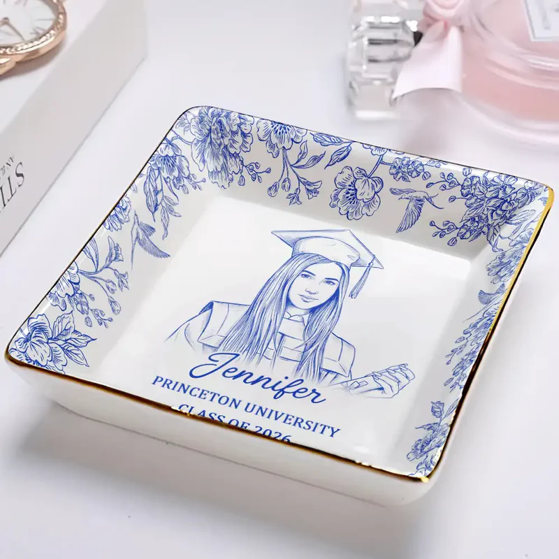 Custom Photo Pencil Sketch Congrats Graduation - Personalized Jewelry Dish - Graduation Motivation Gift For Her/Him, Daughter/Son, Grad Ceremony, Commencement