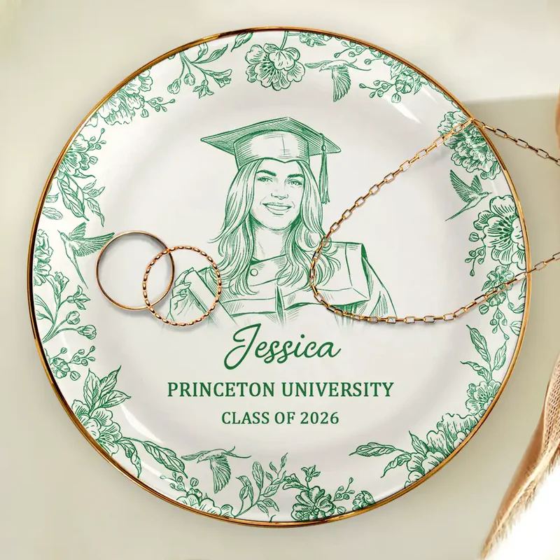 Custom Photo Pencil Sketch Congrats Graduation - Personalized Jewelry Dish - Graduation Motivation Gift For Her/Him, Daughter/Son, Grad Ceremony, Commencement