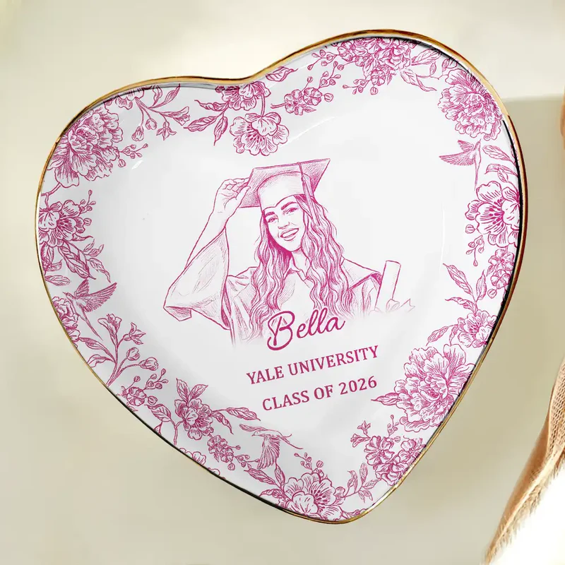 Custom Photo Pencil Sketch Congrats Graduation - Personalized Jewelry Dish - Graduation Motivation Gift For Her/Him, Daughter/Son, Grad Ceremony, Commencement