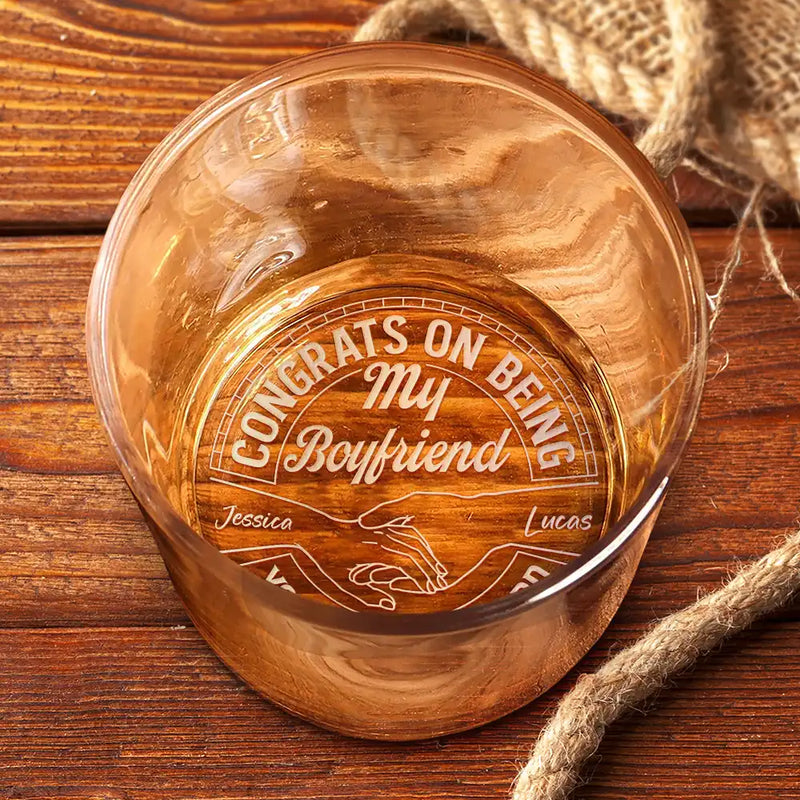 Couple Congrats On Being My Husband - Personalized Engraved Whiskey Glass - Gift For Him, Husband, Boyfriend on Anniversary, Valentine's Day
