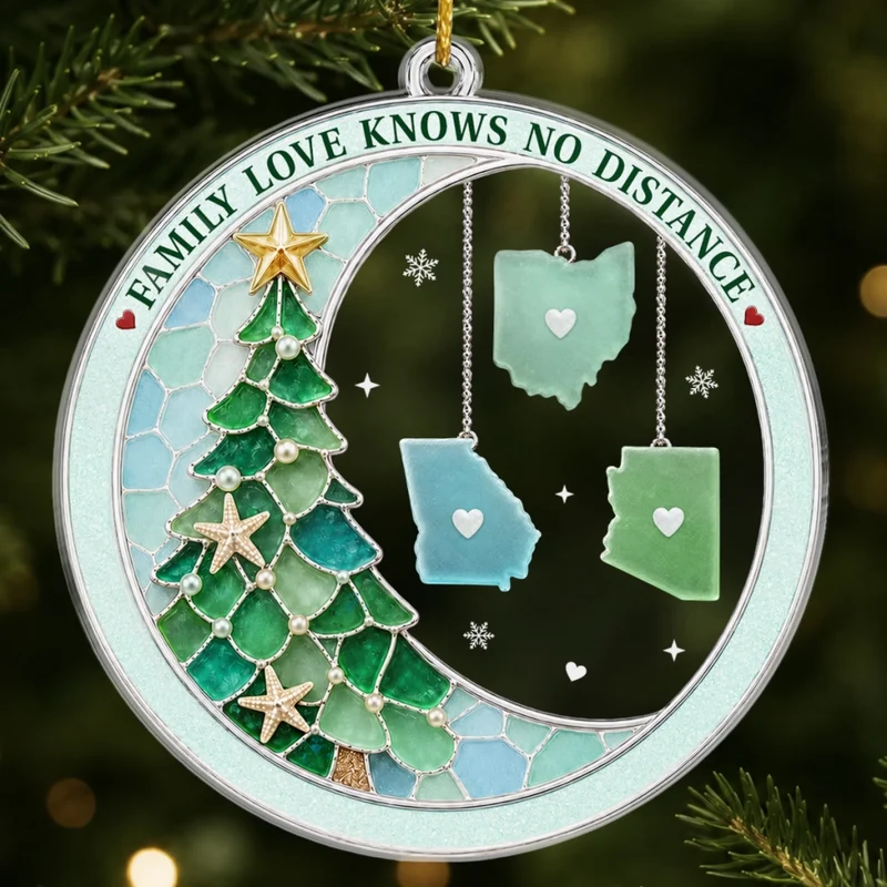 Connected By Heart Never Apart - Personalized Custom Shaped Acrylic Ornament - Christmas Gifts For Long Distance Family, Mom, Dad, Brother, Sister