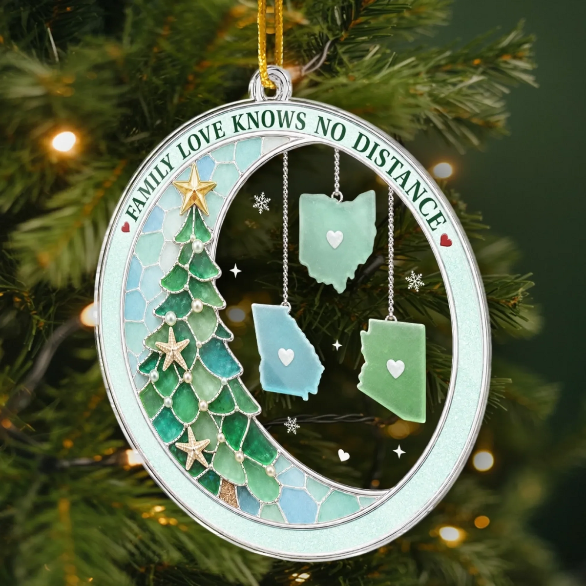 Connected By Heart Never Apart - Personalized Custom Shaped Acrylic Ornament - Christmas Gifts For Long Distance Family, Mom, Dad, Brother, Sister