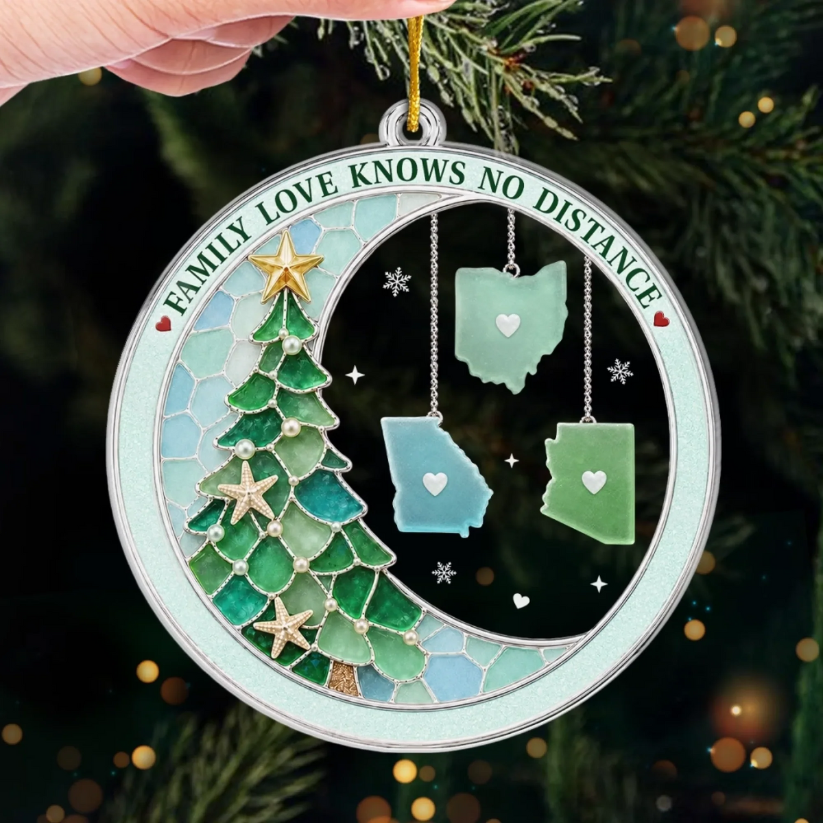 Connected By Heart Never Apart - Personalized Custom Shaped Acrylic Ornament - Christmas Gifts For Long Distance Family, Mom, Dad, Brother, Sister