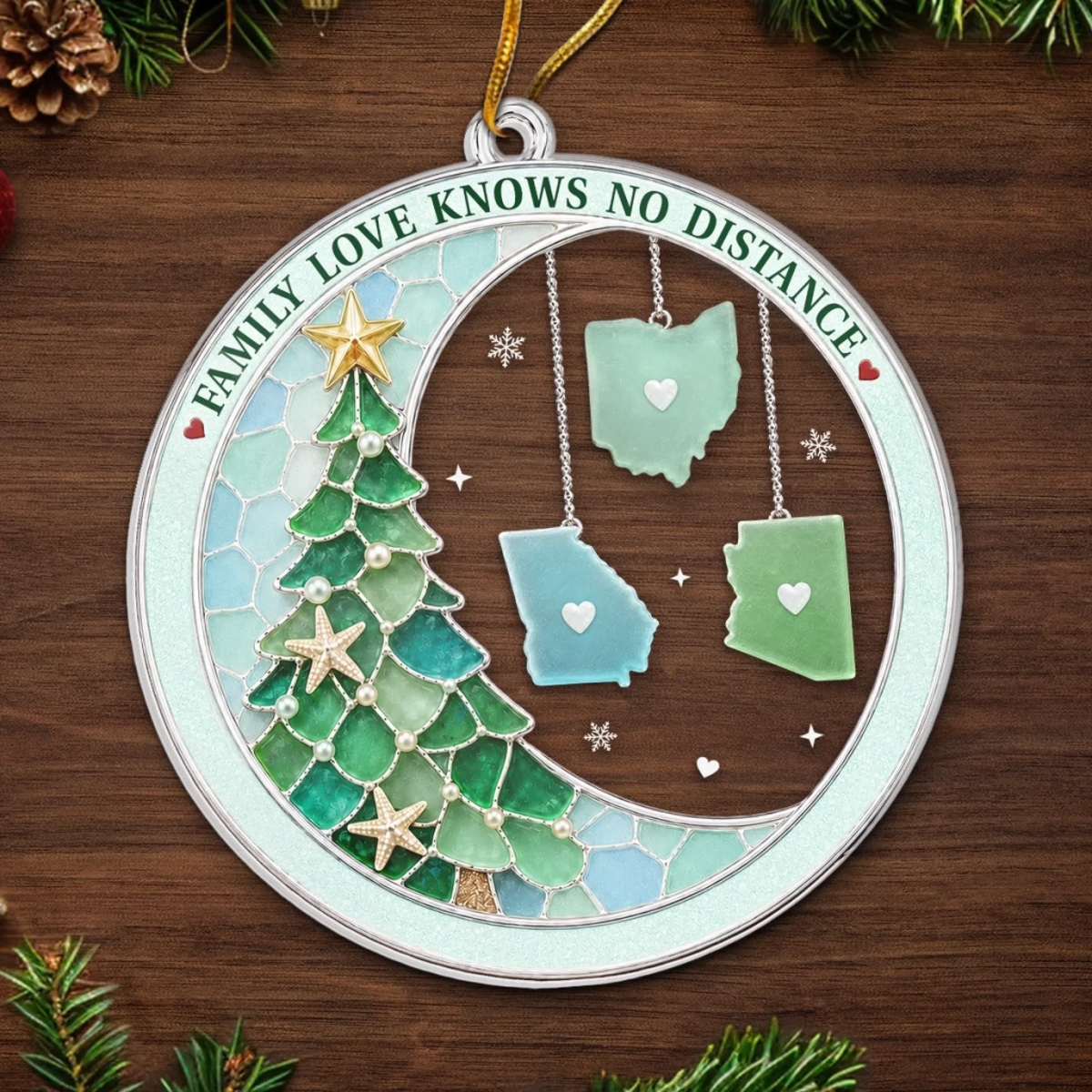 Connected By Heart Never Apart - Personalized Custom Shaped Acrylic Ornament - Christmas Gifts For Long Distance Family, Mom, Dad, Brother, Sister