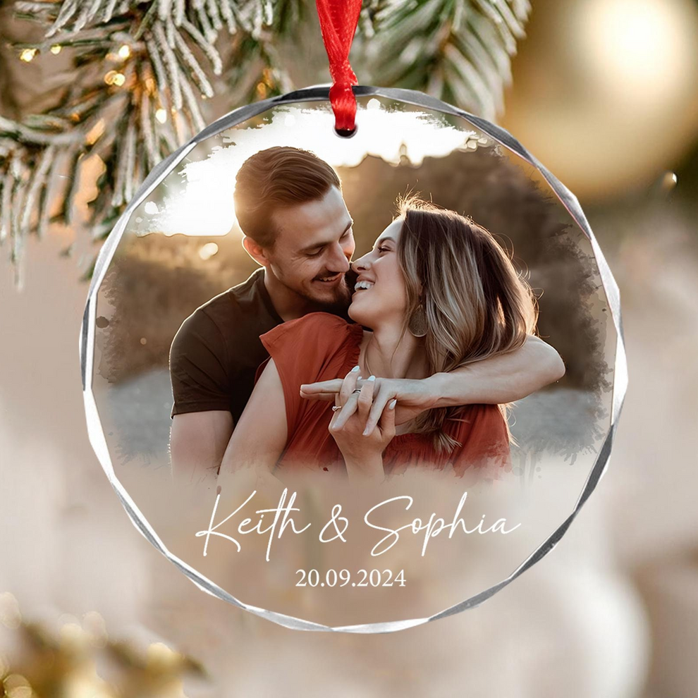 Custom Photo Couple Keepsake Ornament personalized circle glass ornament, main view