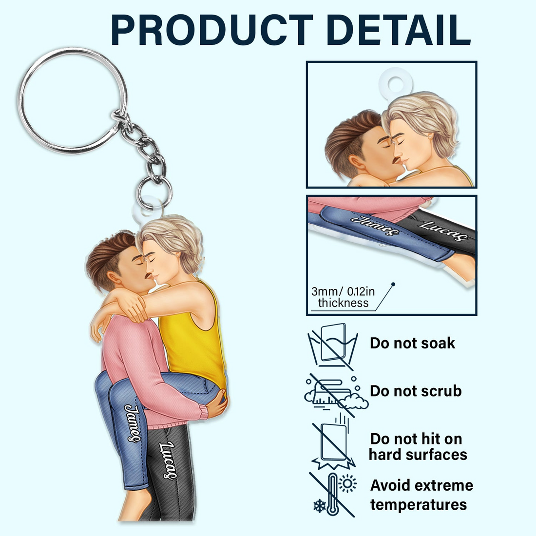 Couple Kissing Personalized Acrylic Keychain personalized acrylic keychain, alternate view 6