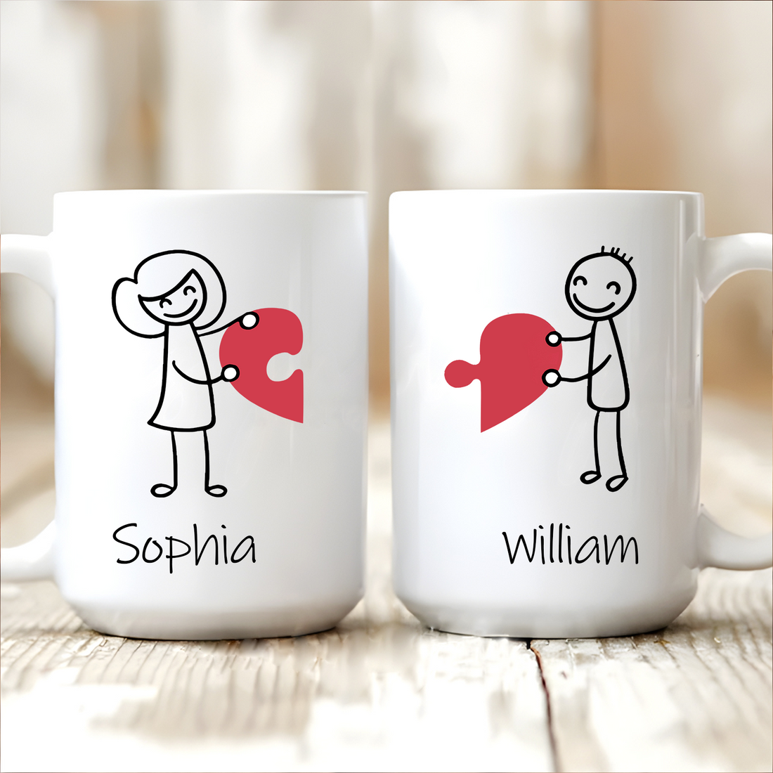 Matching Heart Puzzle Couple Mugs: Personalized Stick Figure Mug Set, alternate view 4