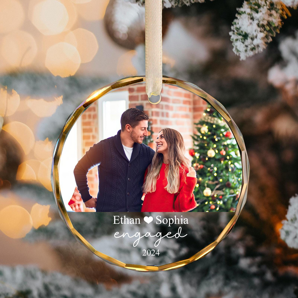 Custom Photo Couple Ornament circle glass ornament, main view