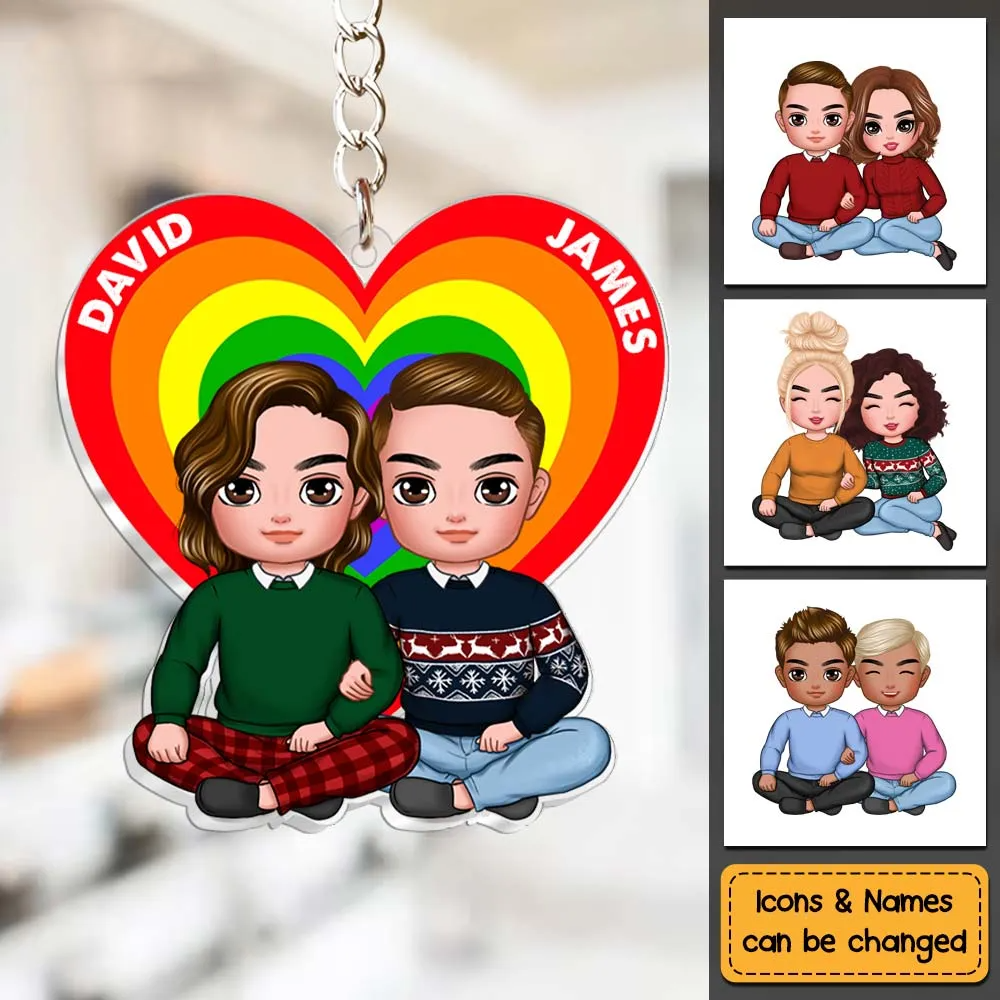 Couple Heart Pride Month - Personalized Acrylic Keychain - Gift For Pride Month, Valentine, Anniversary, Husband Wife, Girlfriend, Boyfriend, Her/Him