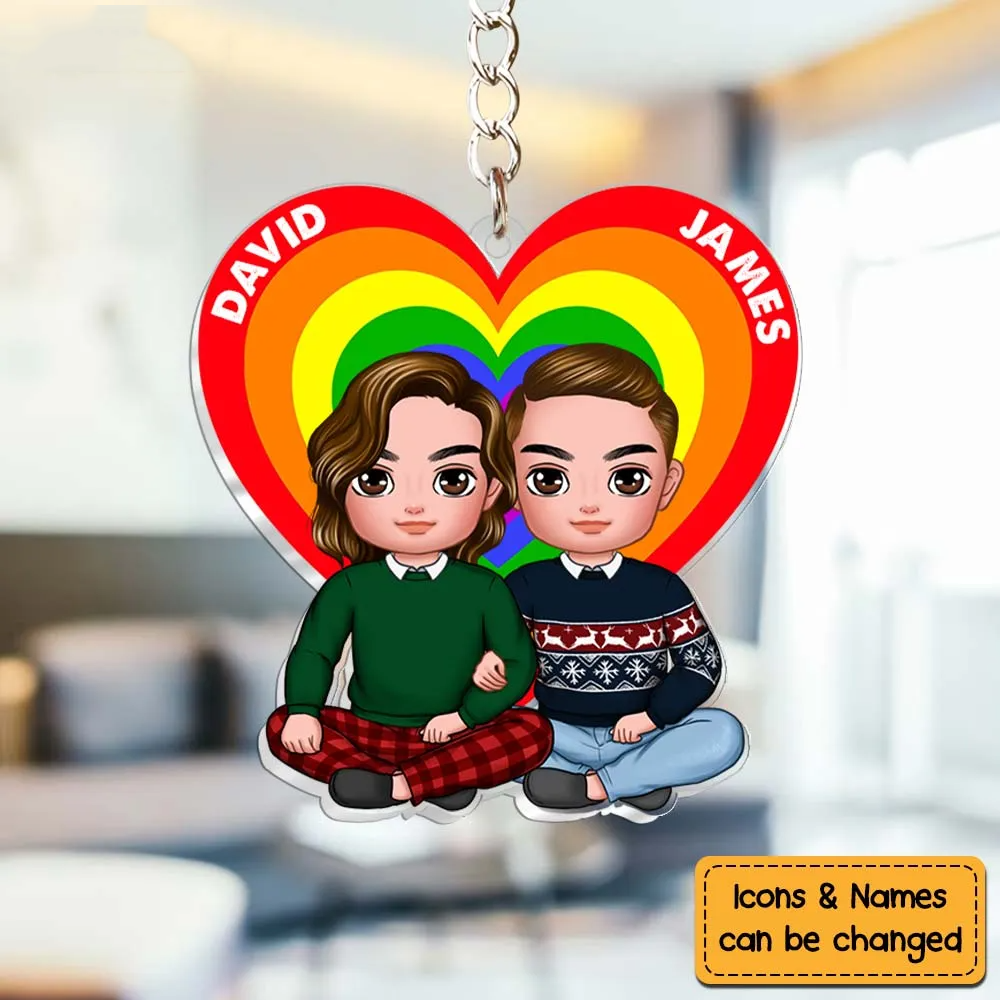 Personalized Couple Heart Pride Month acrylic keychain, alternate view 3