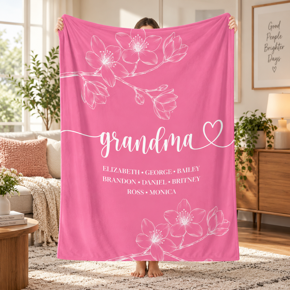 Custom Name Grandkids & Grandma - Personalized Custom Blanket - Gift Ideas For Mom, Grandma, Nana