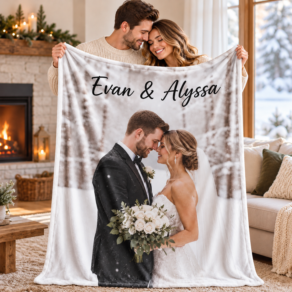 Custom Photo Couple Blanket - Personalized Custom Blanket - Gift For Her/Him, Husband/Wife, Couples on Anniversary, Valentine's Day