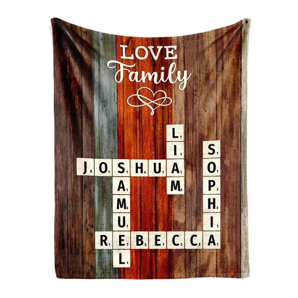 Personalized Created In A Moment, Treasured Forever Family Crossword Art fleece blanket, sherpa reverse side folded back